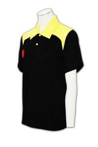 P205 製造 polo shirt 撞色直袖 反領polo恤批發     黑色  撞色鮮黃色